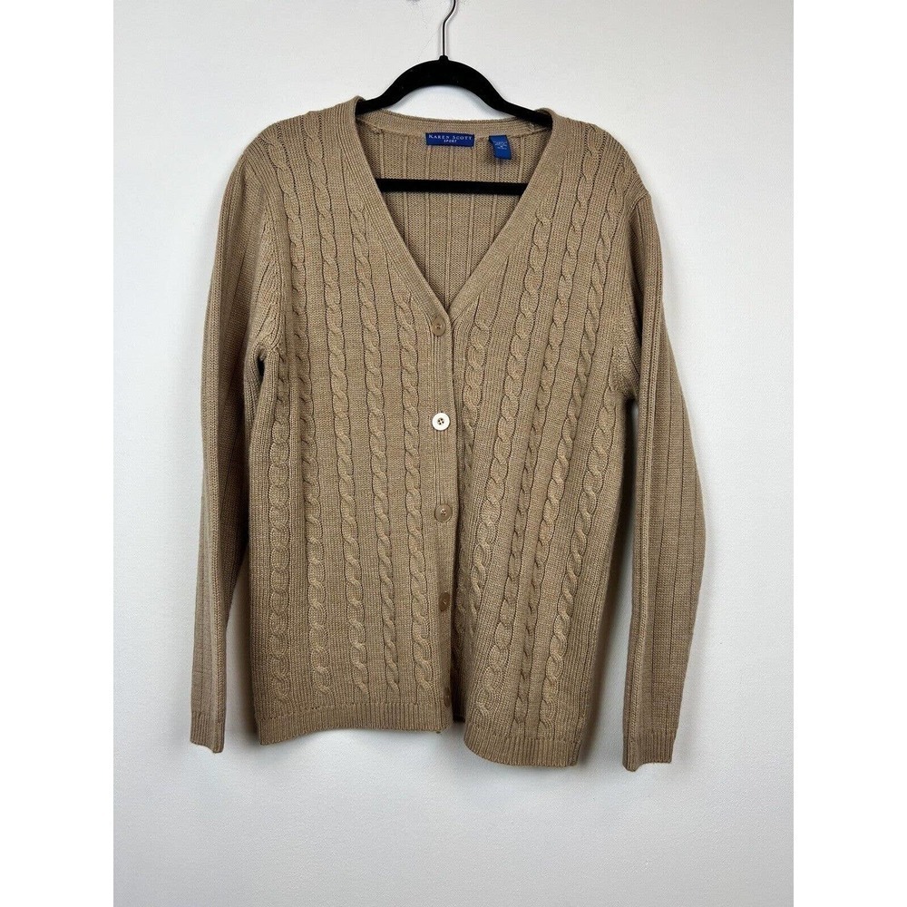vtg Karen Scott Sport camel brown knit cardigan sz Md grandpacore